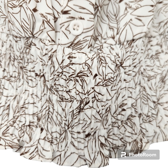 Papermoon NWT Collared V-Neck Henley Crop Blouse-Shirred Waist & Sleeves L - Picture 5 of 12